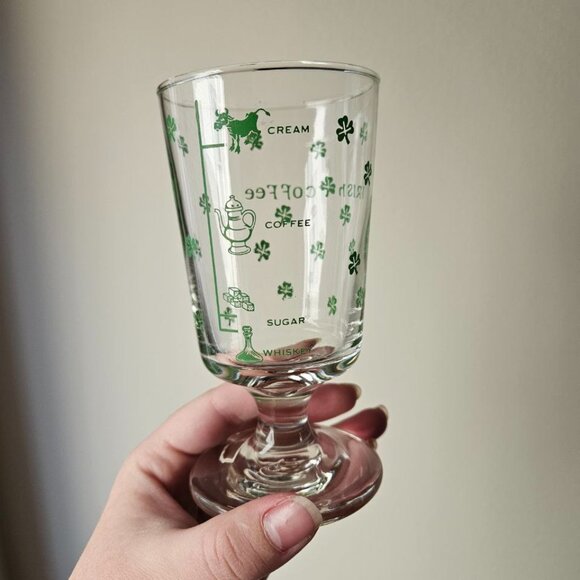 Set of 4 Vintage Libbey Irish Coffee Stemmed Glasses with Green Picture Recipe - Picture 4 of 6